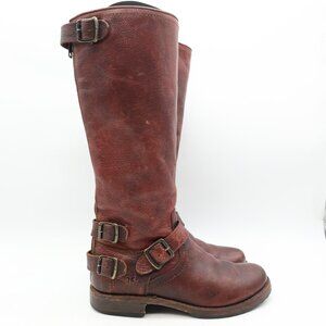 Frye Veronica Women's 7.5 B Brown Burgundy Leather Knee High Back-Zip Boots